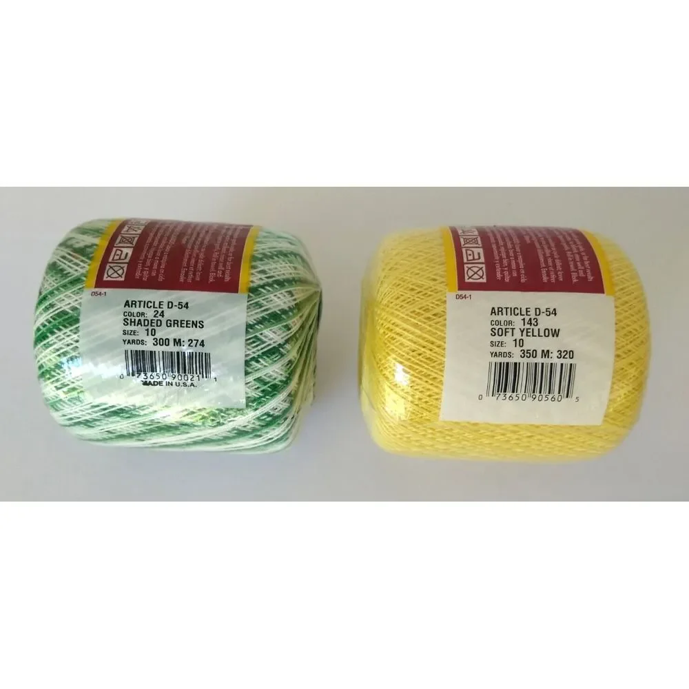2 South Maid 100% Mercerized Crochet Cotton Colorfast Shaded Green & Soft Yellow